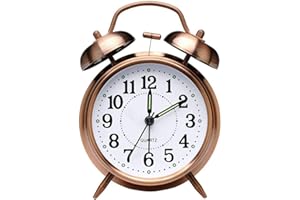 BHGWR Reloj Despertador Retro, Reloj Despertador Antiguo con Doble Campana Gemela sin Tic TAC, Despertador analógico de Cuarzo silencioso a batería Antiguo con luz de Noche para el Dormitorio marrón