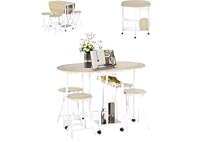 GOKHOMX Tavolo Cucina Salvaspazio con 4 pezzi di Sedie Pieghevoli, Tavolo Salvaspazio con Spazio di Stoccaggio con Sedie per Ristorante Terrazza Balcone Giardino (Rovere Naturale)