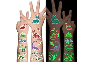 AWINMAY Dinosaur Glow Temporary Tattoos for Kids,Dinosaur theme Luminous Tattoo Stickers,Glow In The Dark Tattoos for Boys and Girls,Face Makeup Fake Tattoo,Holiday Party Supplies Giftsfor for Children