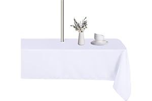 LUSHVIDA Outdoor and Indoor Tablecloth - Washable Waterproof Wrinkle Free Table Cloth with Zipper and Umbrella Hole for Spring/ Summer/ Party/ Picnic/ BBQS/ Patio (Square 54x54 inch, White)