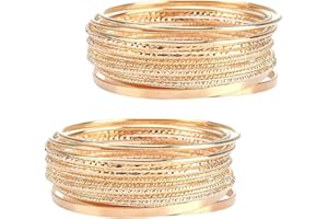 LPMXYW 28 PCS Gold Bangle Set - Stackable Glossy Plated Layered Thin Charm Bracelet for Women's Wedding Party Costume Jewellery Accessories