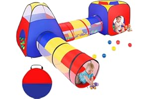 CROWNSHOP Play Tunnel 4 in 1 Play Tents for Kids Pop Up Play Tent with Tunnel Kids Play Tent Ball Pit with Zipper Storage Bag for Birthday Gift for Boys Girls Babies Toddlers