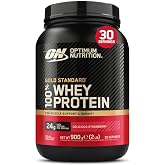 Optimum Nutrition Gold Standard 100% Whey Protein Powder, 900 g | Delicious Strawberry, 30 Servings, 24g Protein, BCAA,Low Su
