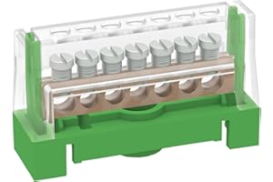 Arnocanali T167A Morsettiera di Terra per Collegamenti Equipotenziali con Coperchio, con Barretta Ottone da 7 Fori, Multicolor