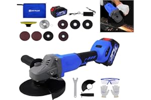 HSHA Cordless Angle Grinder with 6.0Ah Battery Brushless Angle Grinder 115mm Grinding Disc and Auxiliary Handle10000RPM Battery Grinder for Grinding Cutting Polishing