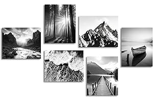 Dazzlewall Art Mural Noir et Blanc, Affiche en Toile de Scènes de Montagne, Tableau Décoration Murale Moderne pour Salon Chambre 20x25 cm Sans Cadre, Lot de 6