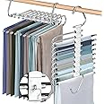 LUQXZG 2 Pack Upgrade 9 Layers Pants Hangers Space Saving, Non Slip Stainless Steel Multifunctional Pants Rack S-Type Clothes Pant Closet Hanger Organizer with Hooks for Pants Jeans Trousers Skirts