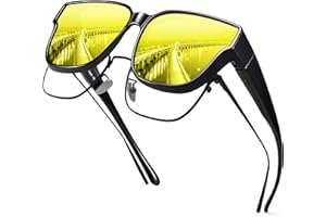 URUMQI Night Driving Glasses for Women Men, Anti Glare Night Time Driving Glasses Fit Over Eyeglasses, HD Night Vision Glasses with TAC Polarized Lens for Rain Fog & Tunnel Safe