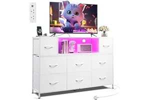 WLIVE Chest of Drawers, 8 Fabric Drawers Cabinet with Easy Pull Handle, Wood Top and Sturdy Steel Frame for Bedroom, Living Room, White