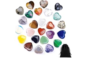 MEMOFYND Lot de 25 pierres en cristal en forme de cœur avec 1 sac de rangement en flanelle, cristaux d'énergie naturels, cristaux de chakra du cœur, pierres de poche