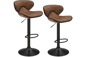 COSTWAY Set med 2 barstolar roterbara, barstolar 65–85 cm höjdjusterbar, sittpall vintage med ryggstöd och fotstöd, kökspall för matsal, bar, hem, 150 kg lastkapacitet (rustik brun, 2)