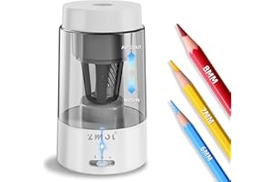 ZMOL Full Automatic Electric Pencil Sharpener, Rechargeable Pencil Sharpener with Container for Colored Pencils (6-8mm),Auto in & Out, Portable Safe Sharpeners for Home,Office,School,White