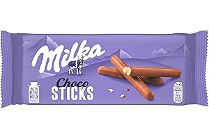 Milka, Choco Sticks, Biscotto Goloso Ricoperto di uno Strato di Cioccolato al Latte Milka, con Latte Alpino, Cacao Sostenibile, 112g