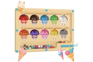 HOUYA-TEC Montessori Giocattoli Gelato Magnetico Gioco Labirinto,Magnetici Gioco Perla Labirinto Piccolo Classificazione，Giocattoli in Legno, Educativi Colorati, Numeri e Colori Gioco, Per Bambini 3+ Anni