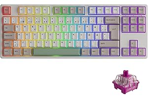 Akko 5087B Plus Tastiera meccanica, tastiera da gioco ISO-Nordic QWERTY Layout 80% TKL, 3 modalità/sostituibile a caldo/tasti PBT/profilo ciliegia, interruttore lineare CS Wine Red (9009)