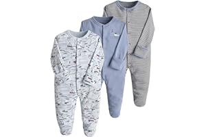 amropi Bambino Pagliaccetti 3 Pezzi Pigiama in Cotone Neonato Ragazzi Ragazze Manica Lunga Tutine 0-12 Mesi