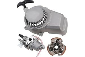 GOOFIT 13mm carburateur avec Corde démarrage Tirez Démarreur Lanceur et raccord 2 Temps Embrayage et Accessoires Remplacement pour 47CC 49cc Pocket Bike ATV Quad Go Kart