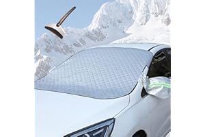 ANGUXER Couverture Pare-Brise Voiture, Protege Pare Brise Givre, Couverture de Neige pour Pare-Brise de Voiture, pour Anti Givre, Neige, Glace, UV, Pluie & Soleil, 1 × Grattoir à Glace