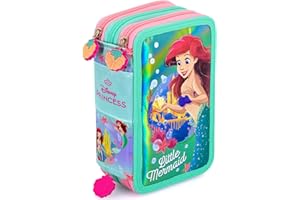 Clondo piórnik trzykomorowy z 45 akcesoriami – dla dzieci i fanów Ariel, Mała Syrenka – klasy 1–3 – idealny na prezent – długopis wymazywalny, klej, nożyczki, kredki, flamastry