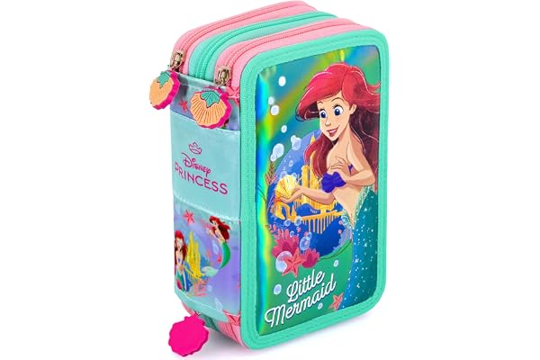 Trousse Scolaire Complète 45 Pièces pour Ariel La Petite Sirène Fan – Kit Créatif Triple Compartiment avec Stylos Gel Effaçables, Crayons 4.0 mm, Feutres – Idée Cadeau Fille