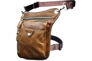 Le'aokuu Męski skórzany taktyczny motocykl taktyczny saszetka na pas biodrowy z opadającą nogawką torba na ramię 2141 (211-5 jasny brąz 3)