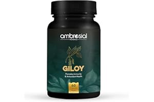 Ambrosial Giloy Tablets 500mg | Natural Giloy Guduchi Extract, Antioxidant Properties, Immunity Booster | Relieves Cough & Cold (Pack of 1-60 Capsules)