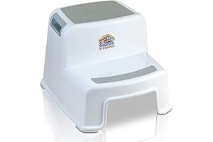 DR. WELLTHY Lama Sam & Friends - Marchepieds pour Chambre de bébé, Marche Pieds Enfant 2 Marches Antidérapant pour Apprentissage de la Propreté (Blanc-Gris) (Tabouret Blanc-Gris)