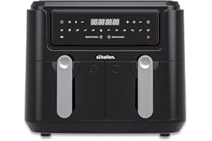 Schallen Black Dual Air Fryer with Twin Double Drawer Frying Trays, Digital, 10 Preset Functions, Low Running Cost and 60 Min Timer | Healthy Oil Free & Low Fat Cooking Machine