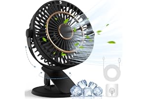 COZII Mini Ventilator, USB Ventilator Clip Ventilator Tischventilator mit LED-Anzeige, 5 Geschwindigkeiten 720° Drehung, 16cm Tragbarer Ventilator Leise für Zuhause, Büro, Outdoor, Reisen (Schwarz)