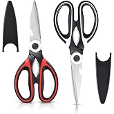 Multifunctional Kitchen Scissors (Pack of 2), Stainless Steel, with Protective Cover for Blade, Used to Cut Chicken, Fish, Me