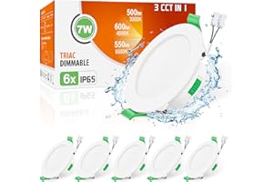 ALUSSO Downlight LED Techo Empotrable Regulable, 7W IP65 Focos LED Interior Techo Empotrado 3000K 4000K 6500K Ajustable, Ultradelgado 29mm, φ67-75mm, Ojos de Buey Baño Salón, 6 Pack