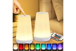 Taipow LED Nachttischlampe Touch Dimmbar mit Fernbedienung, Rgb Farbwechsel Nachtlicht Kinder mit 13 Farben, kabellose Lampe Batteriebetrieben für Schlafzimmer Kinderzimmer Room - Weiß (2 Stück)