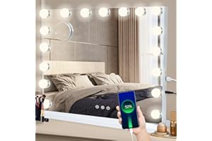 Saihemei Vanity Mirror Makeup Mirror with Lights 17 Dimmable Bulbs Hollywood Lighted Mirror with 3 Lighting Mode Touchscreen Control for Bedroom Dressing Table Tabletop, Wall Mounted