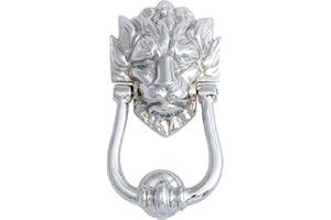 Castelion® Large Chrome Lion's Head Door Knocker | Number 10 Downing Street Lion Knocker | High Quality Home Accessories | Easy to Attach Home Decor | 23cm (9")