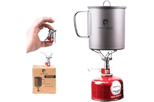 Alpin Loacker Set di fornelli a gas da campeggio con pentola in titanio, per esterni, 750 ml, senza cartuccia di gas