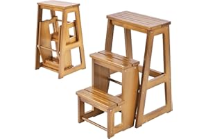 Giantex składane krzesło drabinkowe, drabinka do stawania taboret drabinkowy 3 stopnie składany, wielofunkcyjne krzesło do wchodzenia drabinka do użytku domowego, drewno sosnowe (jasnobrązowe)