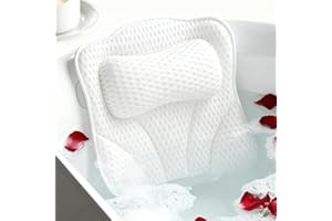 Joeyset Bath Pillows for Tub Head Neck Back Support, Bathtub Pillow 4D Breathable Air Mesh, Spa Relaxing Gifts for Women, Luxury Bathing Accessories with 6 Suction Cups and Hook (White)