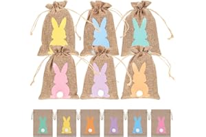 FANXIYA 24 Sacchetti Regalo Pasquali in Iuta con Coulisse, 10 x 15 cm, Piccoli Sacchetti di Stoffa con Cordino per Caramelle