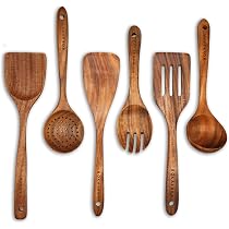 Vensure Set Da 6 Cucchiai E Spatole In Legno Per Cucina, Utensili Antiaderenti, Resistenti Al Calore, Manico Ergo, Legno Naturale