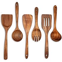 Vensure Set Da 6 Cucchiai E Spatole In Legno Per Cucina, Utensili Antiaderenti, Resistenti Al Calore, Manico Ergo, Legno Naturale