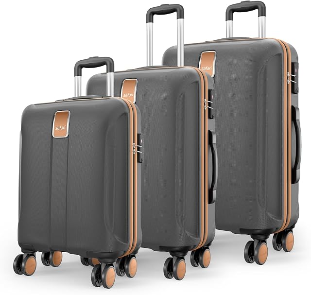 Safari Thorium Royale 8 Wheels Spinner Set of 3 Trolley Bags Hard Case Polycarbonate Luggage,TSA Lock,Wet Pouc