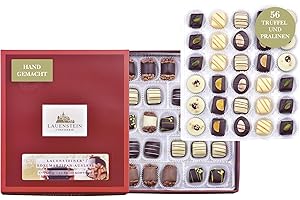 Lauensteiner Marzipan Pralinen Auslese | 56 handgefertigte Trüffel und Pralinen mit Alkohol 700g, 11-fach sortiert | Schokoladengeschenk für Marzipan-Liebhaber | Geschenk für Frauen, Männer, Oma, Opa