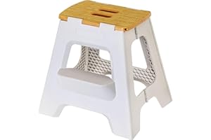 Vigar Taburete Plegable Compacto para Adultos, 40 cm Taburete Plegable Antideslizante de Dos Peldaños para Casa, Dormitorio, Baño, Armario, Oficina, Soporta hasta 150 kg, Gris, Bamboo Print on Top