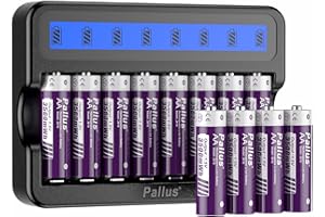 PALLUS AA Rechargeable Lithium Batteries, High Capacity 3500mWh Double A Battery, with 3H Fast Battery Charger, 1500 Cycles Long-Lasting for Radio, Wireless Mouse, Camera (12 Pack)