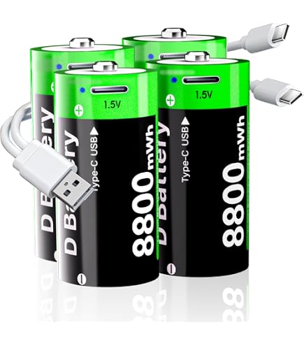 AKTTKA Batterie C Ricaricabili 7200mWh, 4 Pezzi 1,5V Litio Con Porta USB-C E Indicatore LED, 1200 Cicli - 3