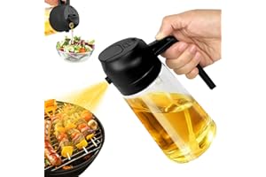 Nepfaivy Aceitera Spray Pulverizador Cristal - 2 en 1 Pulverizador Spray Aceite Cocina, 470ml Dispensador y Vaporizador de Aceite Antigotea para Freidora Aire, Cocina y Barbacoa (Negro)