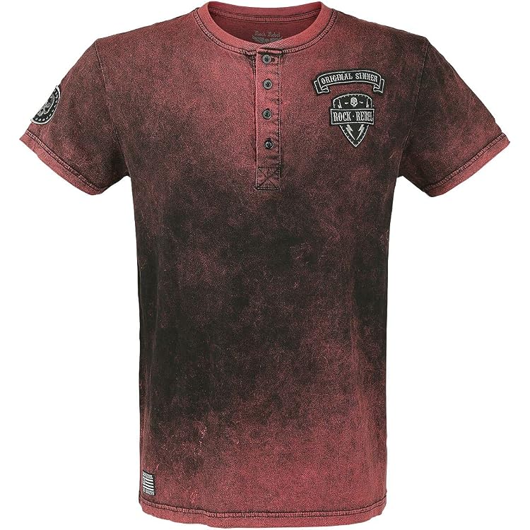 Rock Rebel By EMP T-shirt Uomo 'Never Surrender' – Look Batik Rosso-Nero Con Teschio, 100% Cotone - 2