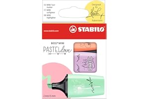 Highlighter - STABILO BOSS MINI Pastellove - Pack of 3 - peach, purple, mint green