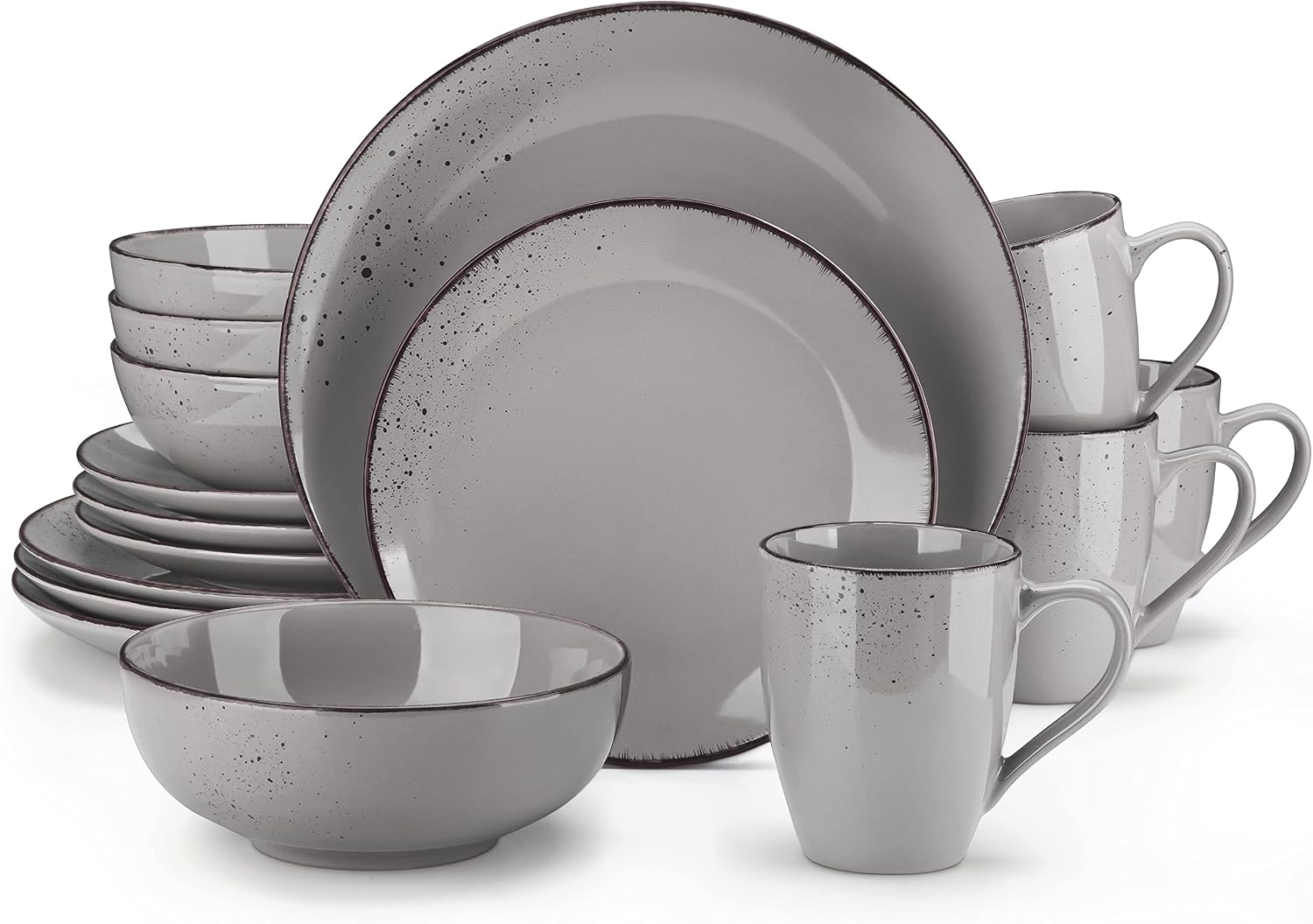 vancasso Navia Jardin Dinner Set, Stoneware Vintage Look Grey Dinnerware Tableware, 16 Pieces Dinner Service Set for 4, Including Dinner Plates, Dessert Plates, Cereal Bowls and Mugs