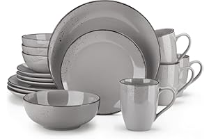 vancasso Tafelservice Set, Navia Geschirrset aus Steingut, 16 teilig Kombiservice, Vintage Aussehen, Natur Design
